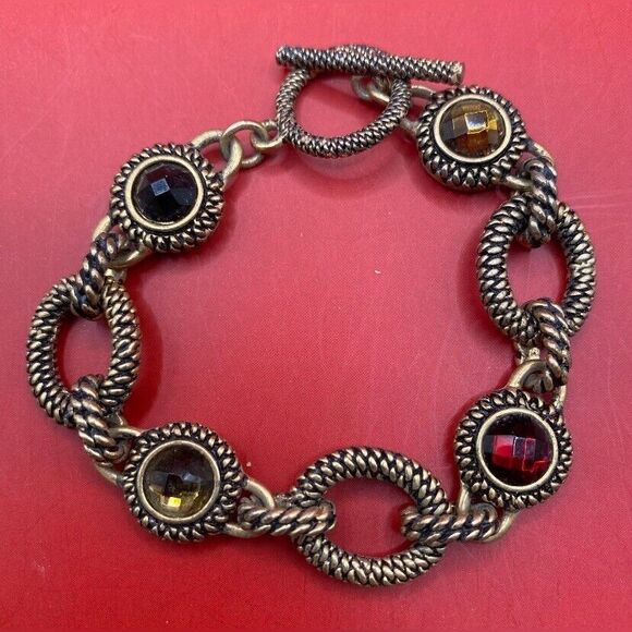 Vintage Women’s Bracelet Antique Gold Tone Multicolor Crystals Snake Rope 7” - Picture 1 of 4